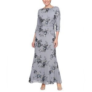SLNY Long Sleeve Floral Dress in Gray
